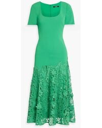 Badgley Mischka - Guipure Lace-Paneled Crepe Midi Dress - Lyst