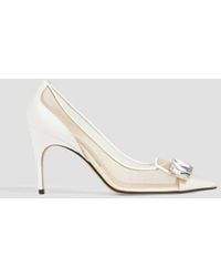 Sergio Rossi - Crystal-embellished Patent-leather And Mesh Pumps - Lyst
