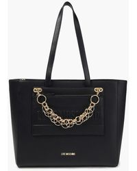 Love Moschino Chain-embellished Embossed Faux Leather Tote - Black