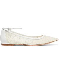 Gianvito Rossi - Rea Crystal-embellished Mesh And Leather Point-toe Flats - Lyst
