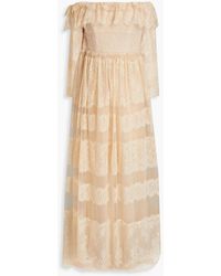 Mikael Aghal - Off-the-shoulder Gathered Corded Lace And Tulle Gown - Lyst