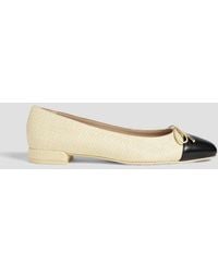 Stuart Weitzman - Sleek Bow Raffia And Leather Ballet Flats - Lyst