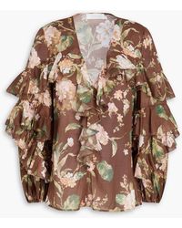 Zimmermann - Ruffled Floral-Print Cotton-Voile Top - Lyst