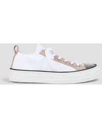 Brunello Cucinelli - Bead-Embellished Suede And Stretch-Knit Sneakers - Lyst