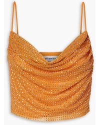 Self-Portrait - Cropped Crystal-embellished Stretch-mesh Top - Lyst