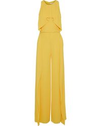 Halston Split-side Draped Georgette Wide-leg Jumpsuit Marigold - Yellow