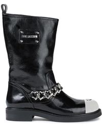 Love Moschino Embellished Crinkled Patent-leather Boots - Black