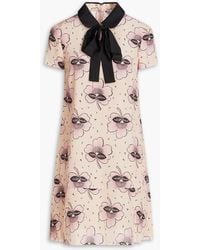 RED Valentino - Pussy-bow Floral-print Silk Crepe De Chine Mini Dress - Lyst
