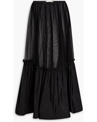 Tory Burch - Gathered Tulle And Cotton-blend Taffeta Midi Skirt - Lyst