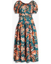 Ulla Johnson - Golda Cutout Printed Cotton-poplin Midi Dress - Lyst