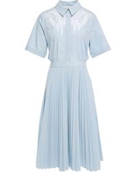 Maje River Cutout Embroidered Poplin Midi Shirt Dress Sky Blue