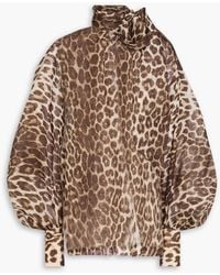 Zimmermann - Pussy-Bow Leopard-Print Linen And Silk-Blend Organza Blouse - Lyst