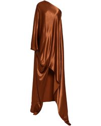 Rosetta Getty One-shoulder Crepe-satin Kaftan Bronze - Brown