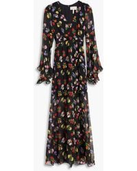Saloni - Poppy Ruffled Floral-Print Silk-Georgette Maxi Dress - Lyst