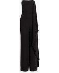 Halston - Strapless Draped Crepe Wide-leg Jumpsuit - Lyst