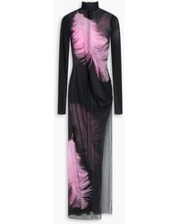 David Koma - Printed Mesh Turtleneck Gown - Lyst
