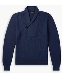 Tom Ford - Slim-Fit Shawl-Collar Ribbed Merino Wool-Blend Half-Placket Sweater - Lyst