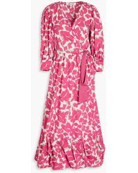 Diane von Furstenberg - Roxanna midi-wickelkleid aus popeline aus einer baumwollmischung mit floralem print - Lyst