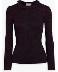 RED Valentino - Ruffled Metallic Ribbed Wool-blend Sweater - Lyst