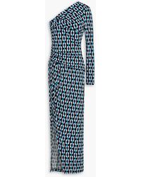 Diane von Furstenberg - Kitana bedrucktes maxikleid aus jersey mit raffungen und asymmetrischer schulterpartie - Lyst
