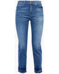 7 For All Mankind - Cropped Faded Mid-rise Slim-leg Jeans - Lyst