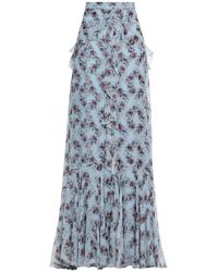 Erdem Alison Ruffled Floral-print Silk-voile Maxi Skirt - Blue