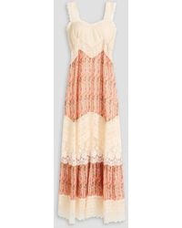 Saloni - Phoebe Lace-Paneled Floral-Print Cotton And Silk-Blend Maxi Dress - Lyst
