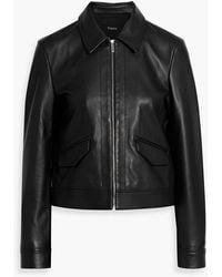 Theory Cropped Leather Jacket in Black | Lyst