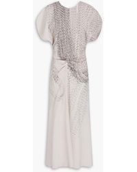 Victoria Beckham - Gerafftes midikleid aus crêpe mit print - Lyst
