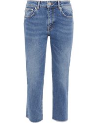 Maje Pannableu Cropped Embroidered High-rise Slim-leg Jeans Mid Denim - Blue