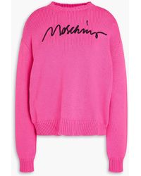 Moschino - Embroidered Cotton-blend Sweater - Lyst