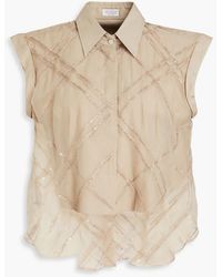 Brunello Cucinelli - Sequin-embellished Layered Silk-organza And Cotton-poplin Top - Lyst