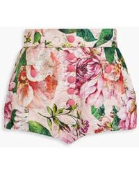 Dolce & Gabbana - Button-embellished Metallic Cotton-blend Floral-brocade Shorts - Lyst