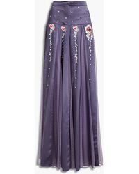 Temperley London Firebird Point D'esprit-paneled Embroidered Satin Maxi Skirt - Purple