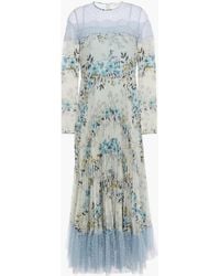 RED Valentino - Lace- And Point D'esprit-paneled Floral-print Georgette Midi Dress - Lyst