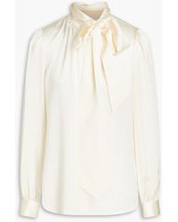 Tory Burch - Pussy-bow Gathered Silk-satin Blouse - Lyst