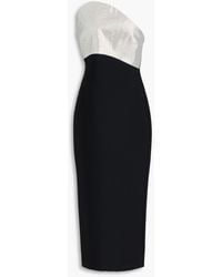 Roland Mouret - Strapless Crystal-Embellished Wool And Silk-Blend Crepe Midi Dress - Lyst