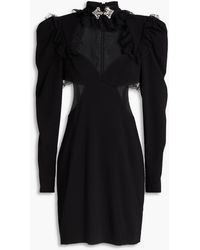 Alessandra Rich - Embellished Lace-trimmed Cutout Wool-blend Crepe Mini Dress - Lyst