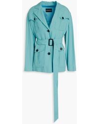 Emporio Armani - Belted Cupro-blend Twill Jacket - Lyst