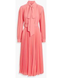 Mikael Aghal - Pussy-Bow Pleated Chiffon Midi Dress - Lyst
