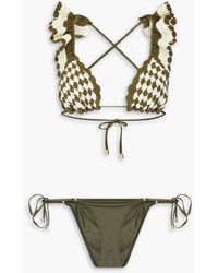 Zimmermann - Triangel-bikini aus gehäkelter baumwolle mit rüschen - Lyst