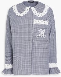 Maje - Bluse aus baumwolle mit gingham-karo, spitzenbesatz und stickereien - Lyst