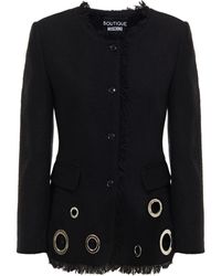 Boutique Moschino Eyelet-embellished Wool-blend Bouclé-tweed Jacket - Black