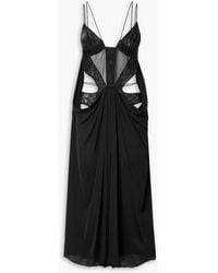 Mugler - Midikleid aus crêpe de chine mit tüllbesatz und cut-outs - Lyst