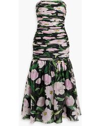 Carolina Herrera - Strapless Floral-print Silk-chiffon Midi Dress - Lyst