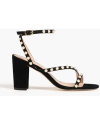 Stuart Weitzman - Dancer Pearl 80 Embellished Suede Sandals - Lyst