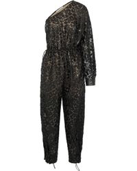 Stella McCartney Animalier One-shoulder Cutout Faux Leather-appliquéd Chiffon Jumpsuit Black