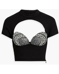 Area - Cropped Cutout Crystal-embellished Jersey Top - Lyst