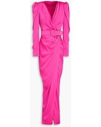 Rhea Costa - Wrap-effect Draped Satin Gown - Lyst