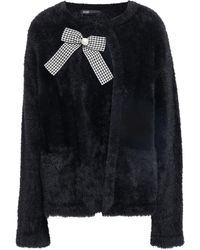 Maje Bow-embellished Faux Fur Jacket Black